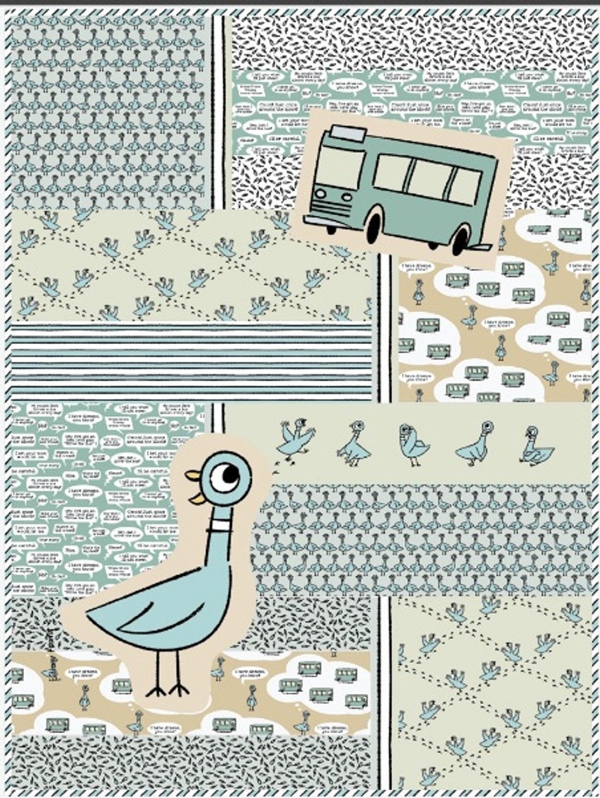 Quilt Top Kit WITH BACKING Don't Let the Pigeon Drive the Bus  baby toddler blanket