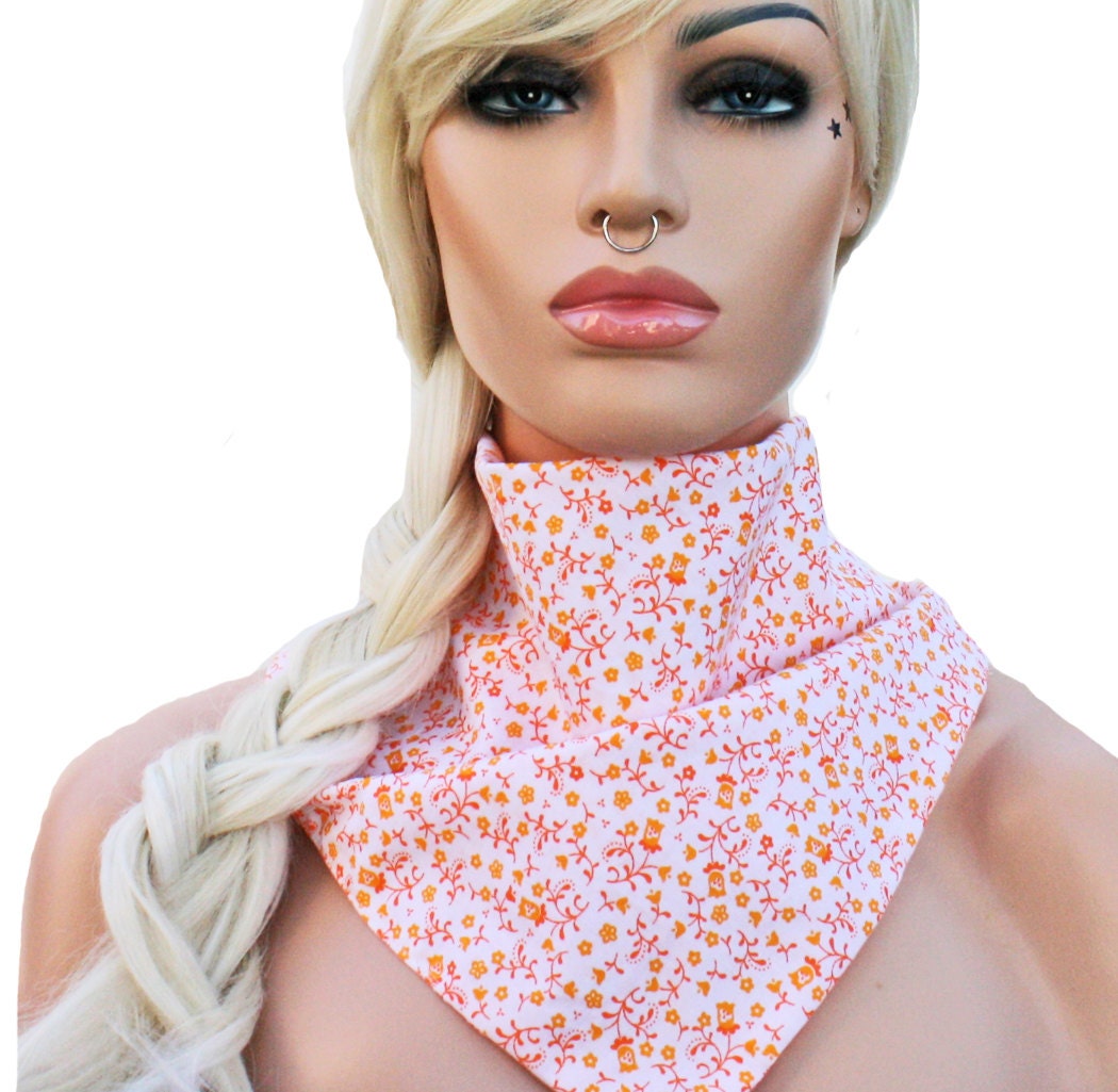 Triangle Scarf or Bandana Headwrap Summer Orange Flowers
