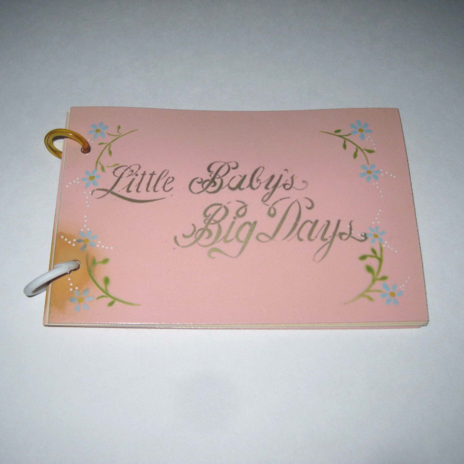 Vintage Unused Baby's Illustrated Record Book or Memory Album with Pink Celluloid or Plastic Cover