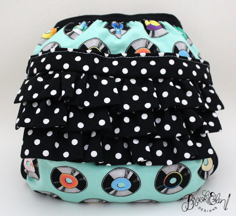 Waterproof Ruffled Diaper Cover Swim Diaper Play that Record Size S or M Ready to Ship