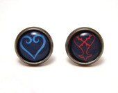 Kingdom Hearts Studs - Blue Heart and Red Heartless symbol post earrings SMALL - Geekery Geek Chic Gamer