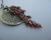 Real Leaf Necklace Pendant - Oxidized Sterling Silver - Aspen - Garnet Gemstones