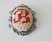 Antique Brooch Pin / Initial B / Needlepoint Pin