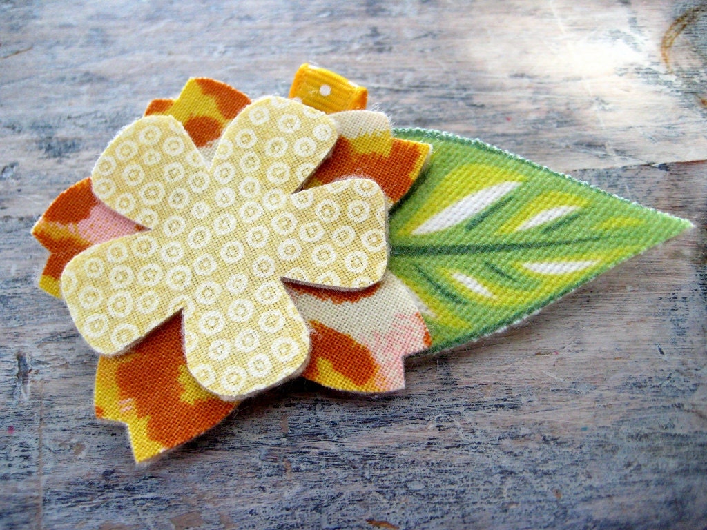 flower barrette - light yellow, tan, merigold yellow, and pale pink