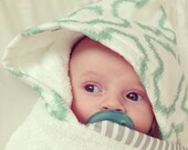 READY TO SHIP-Hooded Towel in Mint trellis and grey