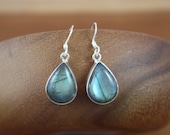 FLASHY Smooth Labradorite Small Drop Earrings- Sterling Silver by Yania Creations