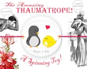 Thaumatrope- Penguin & Peep Party Favor, Animation, Spinner