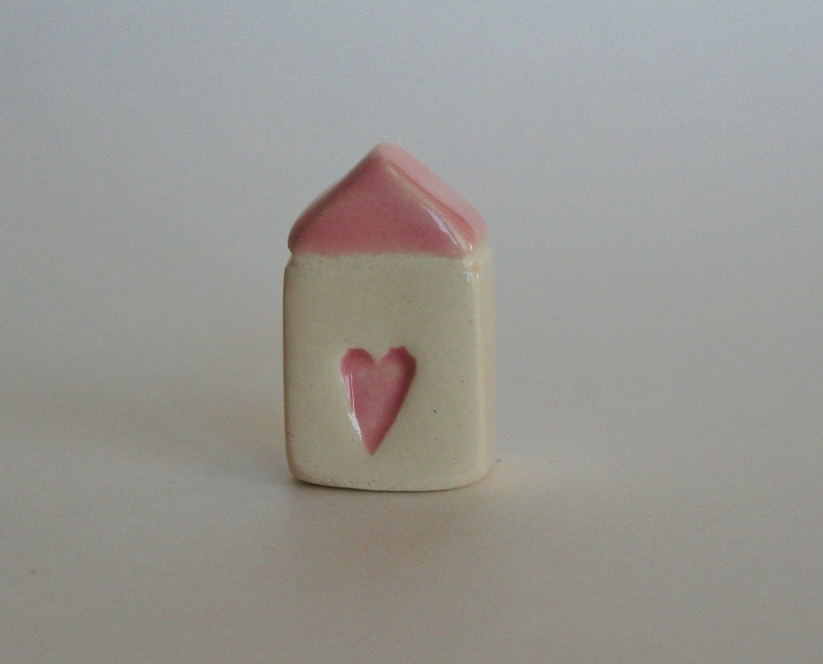 Little Clay House ceramic pottery miniature the little red door pink heart collectible terrarium decor