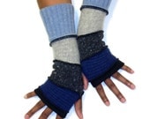 Blue Fingerless Gloves, Arm Warmers, (Black, Navy, Dark Speckled Grey, Light Grey, Light Blue)