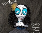 Azul Cloth Sugar Skull Goth Art Doll Handmade OOAK Original