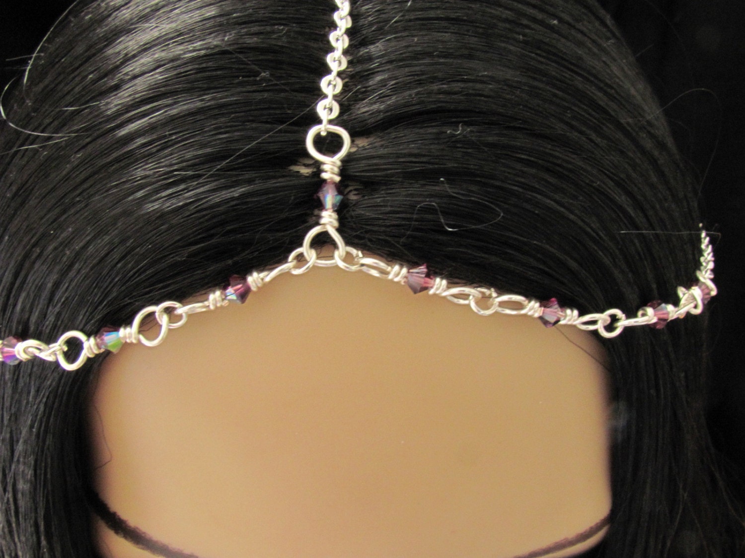 Purple AB Crystal Head Chain Wedding Bridal headchain head piece Headpiece House Of Harlow Inspired