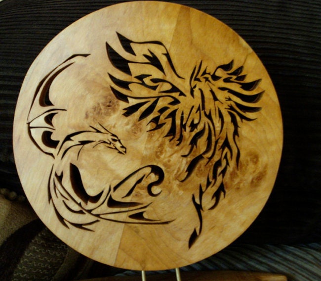 Dragon and Phoenix Handmade from Ambrosia Maple and reclaimed Maple