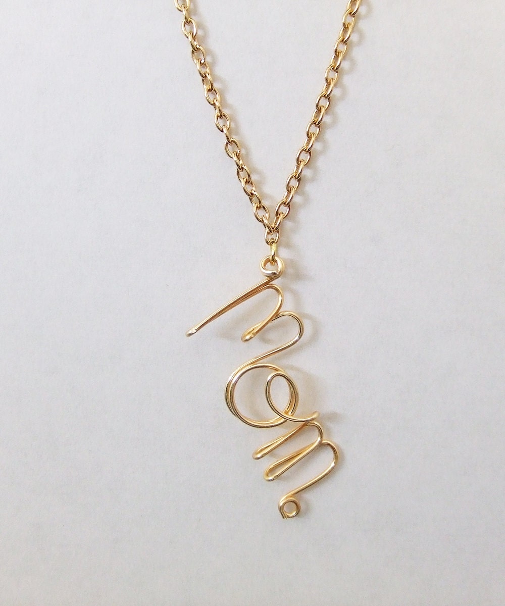 Personalized Name Plate Gold Necklace for Mom - Customized, Wire Wrapped