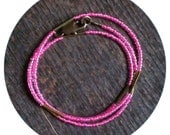 wrap bracelet, necklace - neon pink and gold seed beads