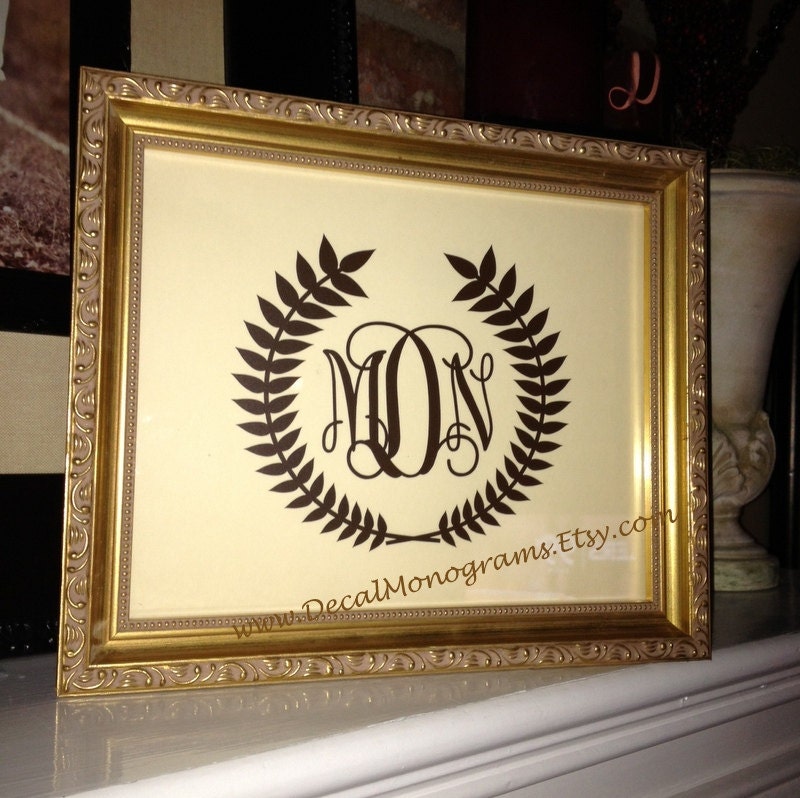 Monogram with Laurel Leaf Border Personalized Vinyl Decal