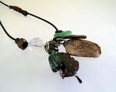 Transformation, All One Talismans: Bronze Pendants with Garnet, Turquoise and Quartz Nuggets and Sea Glass