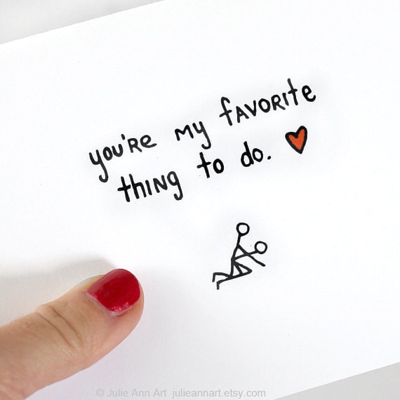 Anniversary Card. Boyfriend Card. You're My Favorite Thing to Do. Black, Red, White. Blank Folded Card. Mature.