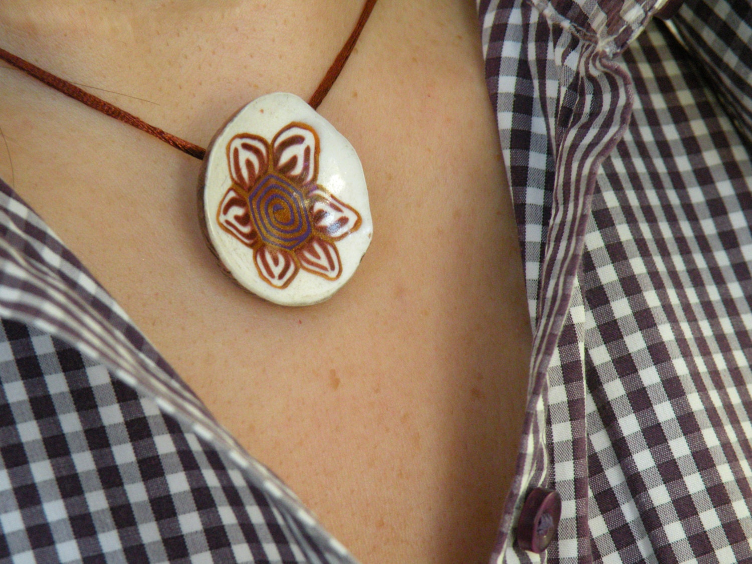 White and Brown Flower Pendant...