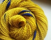 Handspun Art Yarn - MARGE SIMPSON - Bright Yellow and Blue. Wavy Texture, Soft Yarn, Lots of Coils. Bold, Dramatic. 133 yards, 2.75 oz