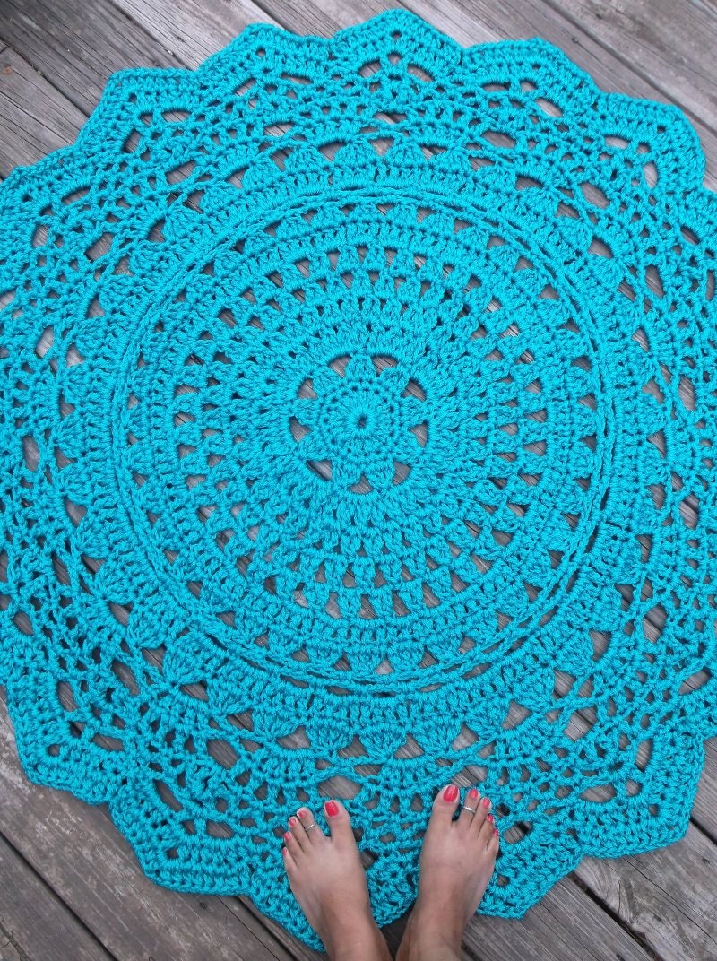 Turquoise Patio Porch Cord Crochet Rug 48" 4ft