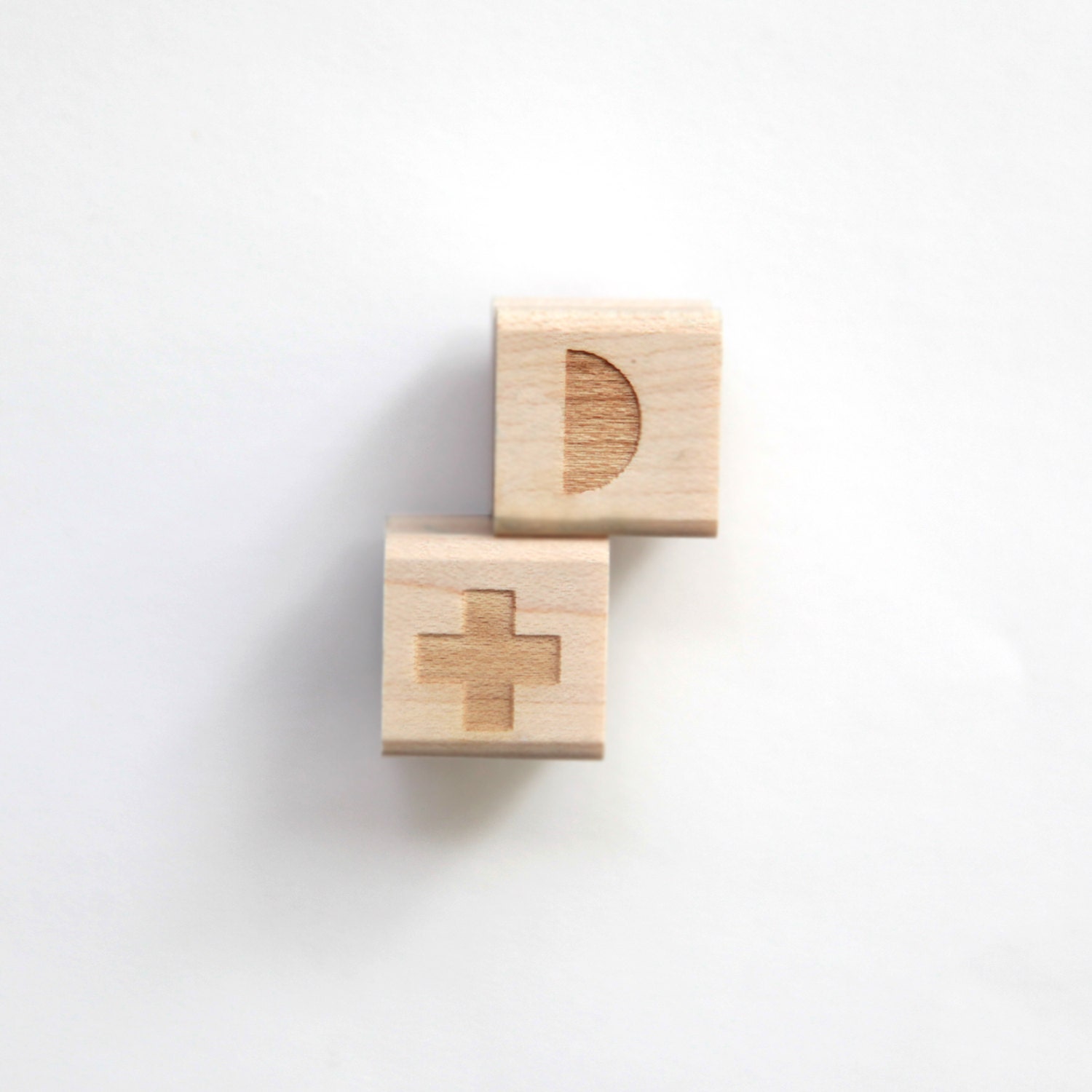 Mini Semicircle and Cross Rubber Stamps (Wood Mounted), Original Geometric Design Set of 2