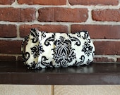 Pleated Wristlet Zipper Pouch // Clutch - Damask in Cavern