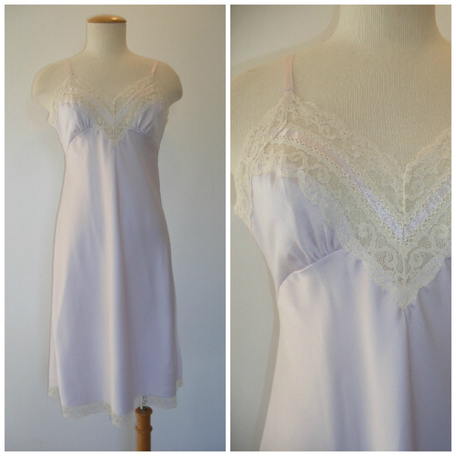 70s satin slip, delicate light purple satin charmeuse, lace bodice, size 36, super feminine sexy lilac slip.