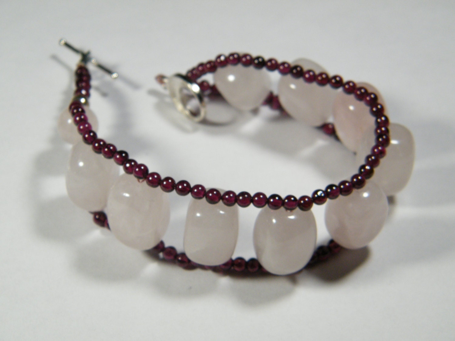 Large chunky Rose Quartz and Garnet beaded bracelet