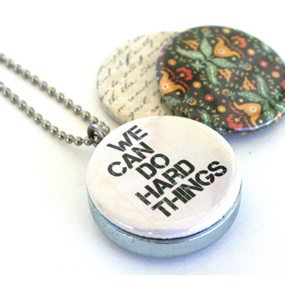 Do Hard Things Necklace Locket  - Inspiration Necklace - Recycled Magnetic 3 in 1 Picture Locket By Polarity