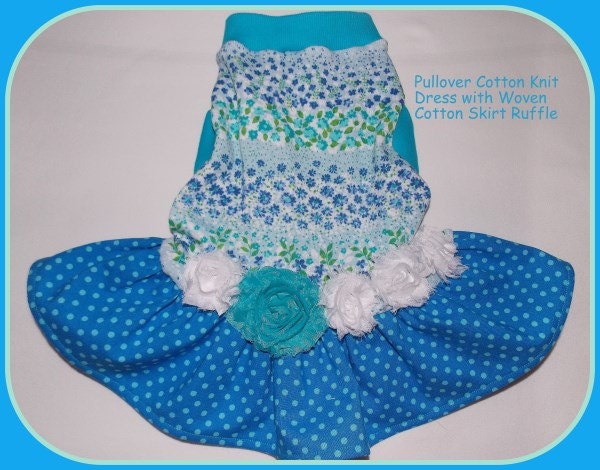 Pet Clothing To Order up to Size Large Pups, Chinese Crested, Sphynx Cat Dress in Beautiful Blues