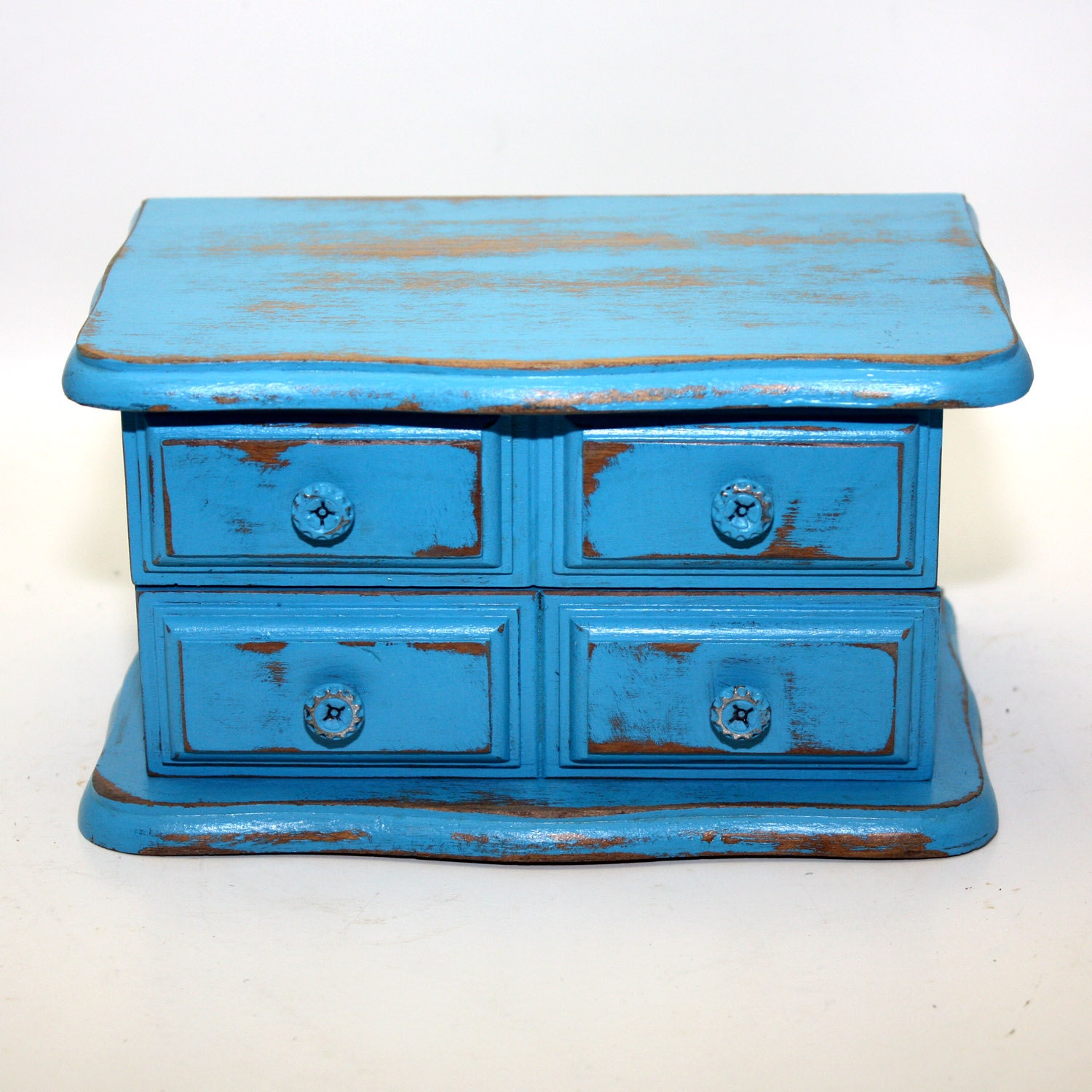 Small Jewelry Box Upcycled Painted Turquoise Blue Shabby Chi