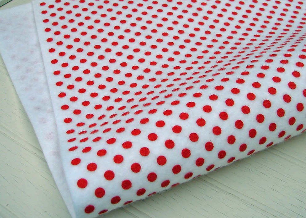 Wool Felt Blend Sheet - White with Red Polka Dots - 12x18 Piece