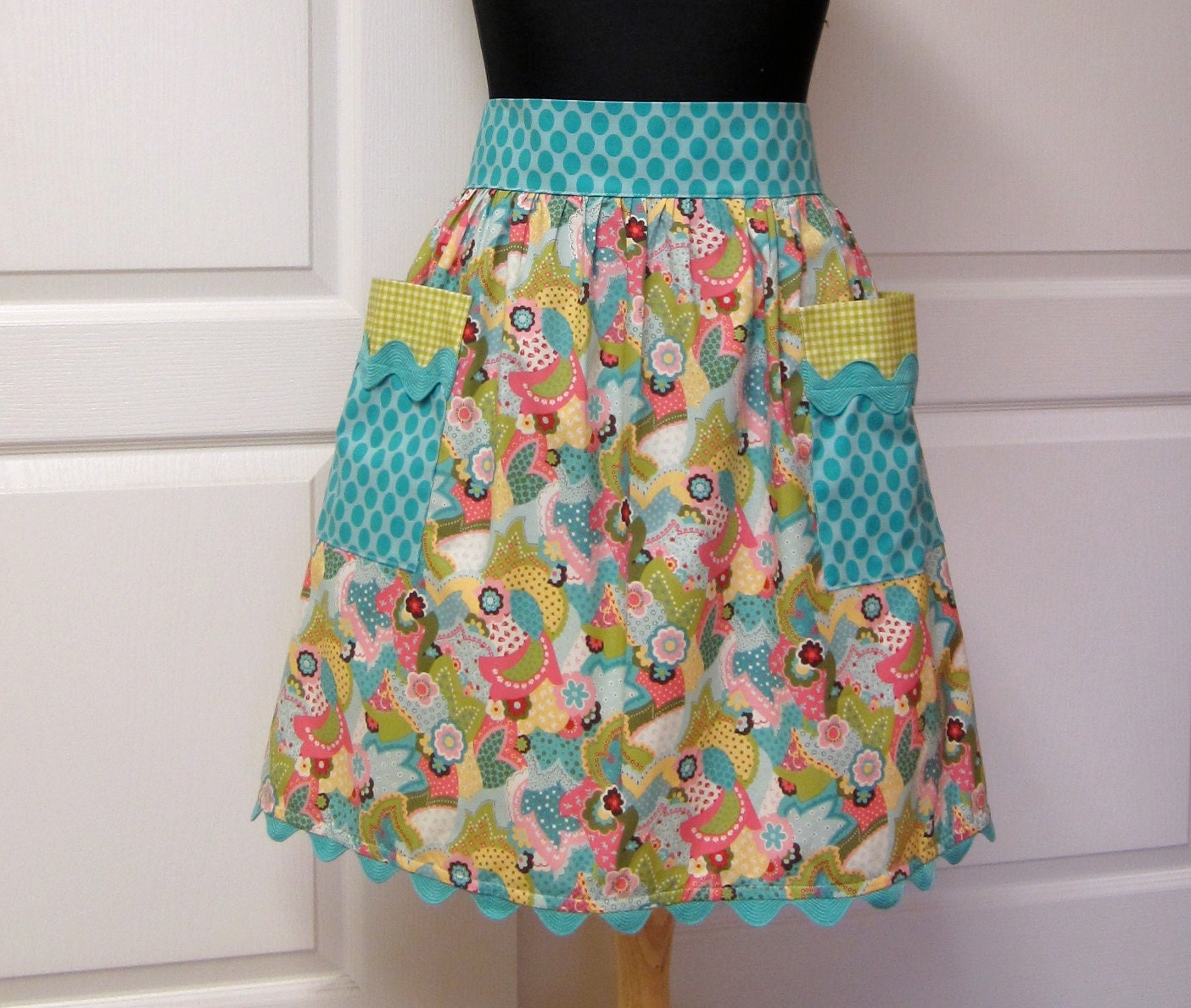 Sophie Retro Half Apron, Mulit Color - Handmade Womens Kitchen Apron - Flair for Cooking Cute Waist  Aprons,  Ready to Ship