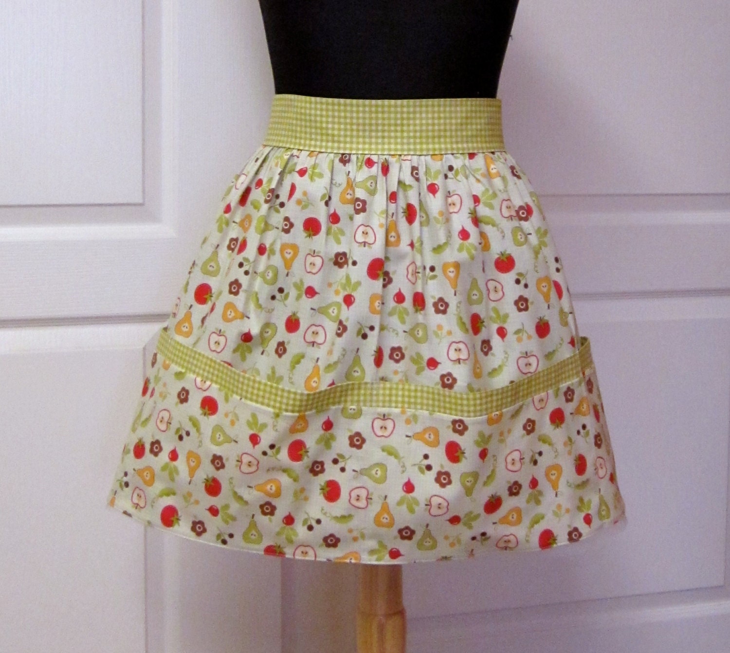 Vintage Retro Half Apron, Market - Womens Cute Kitchen Apron - Flair for Cooking Waist Aprons - Ready to Ship