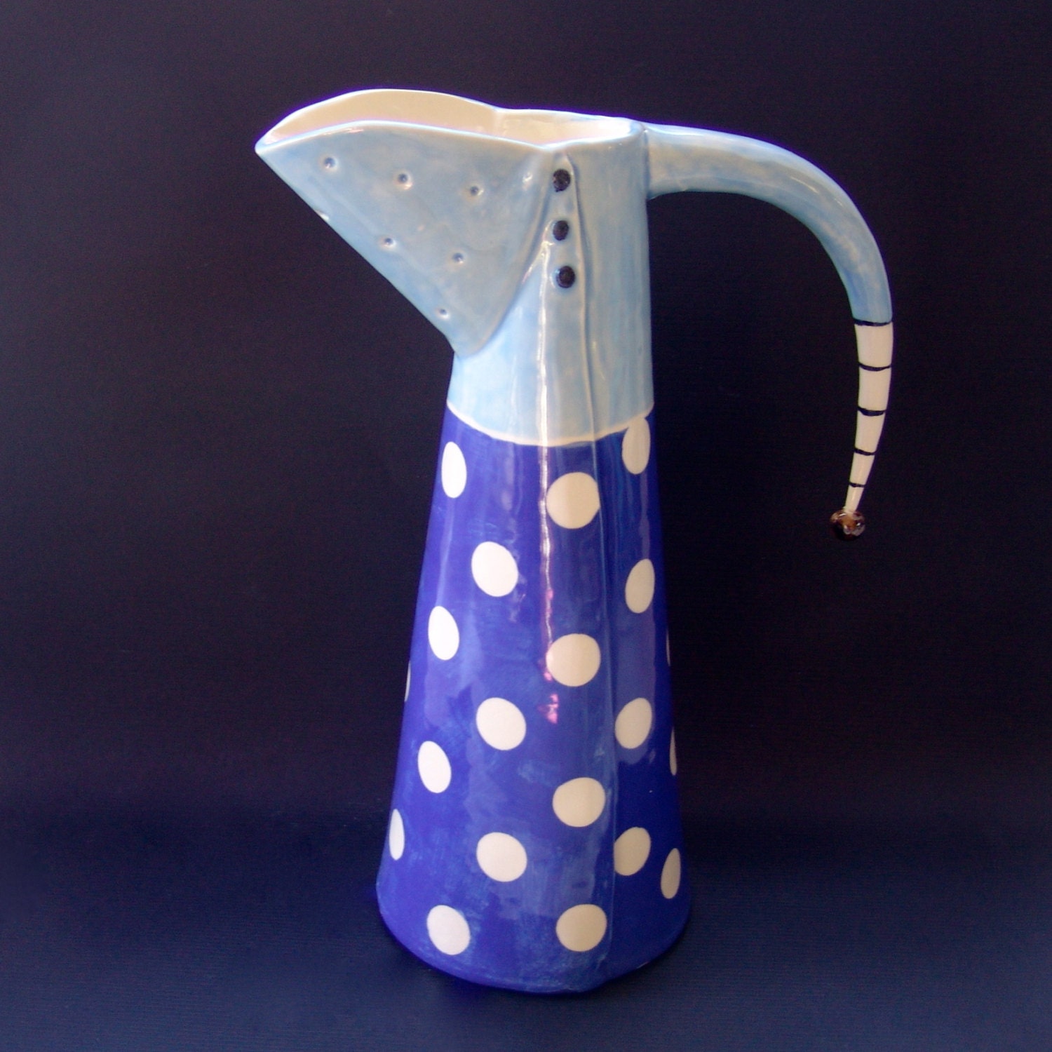 polka dot ceramic pitcher -or- vase for your Blue decor