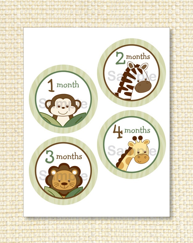 Safari Jungle Animal Printable Monthly Onesie Sticker Designs Instant Download Il_570xn