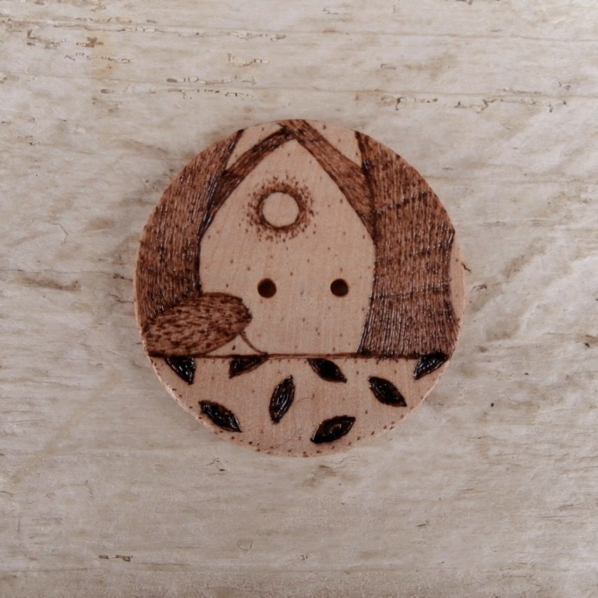 Large Wood Button - Hedgehog -  38 mm - Natural Embellishment - Decorative Sewing Button - Craft Supplies