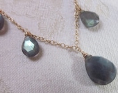 Labradorite stones wire wrapped on a golf filled chain