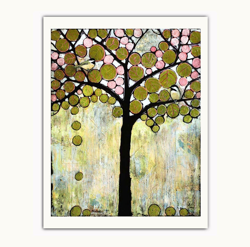 Art Wall Decor Tree Print8X10 Bird, Cottage Chic, Chickadees