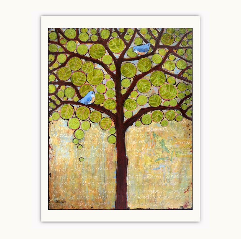 Tree Birds Art Print 8X10 Wall Decor, bluebirds, wall art