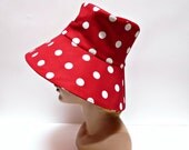 Women's  Sun Hat in Lipstick Red Polka Dot Canvas - Made to Order in Your Size