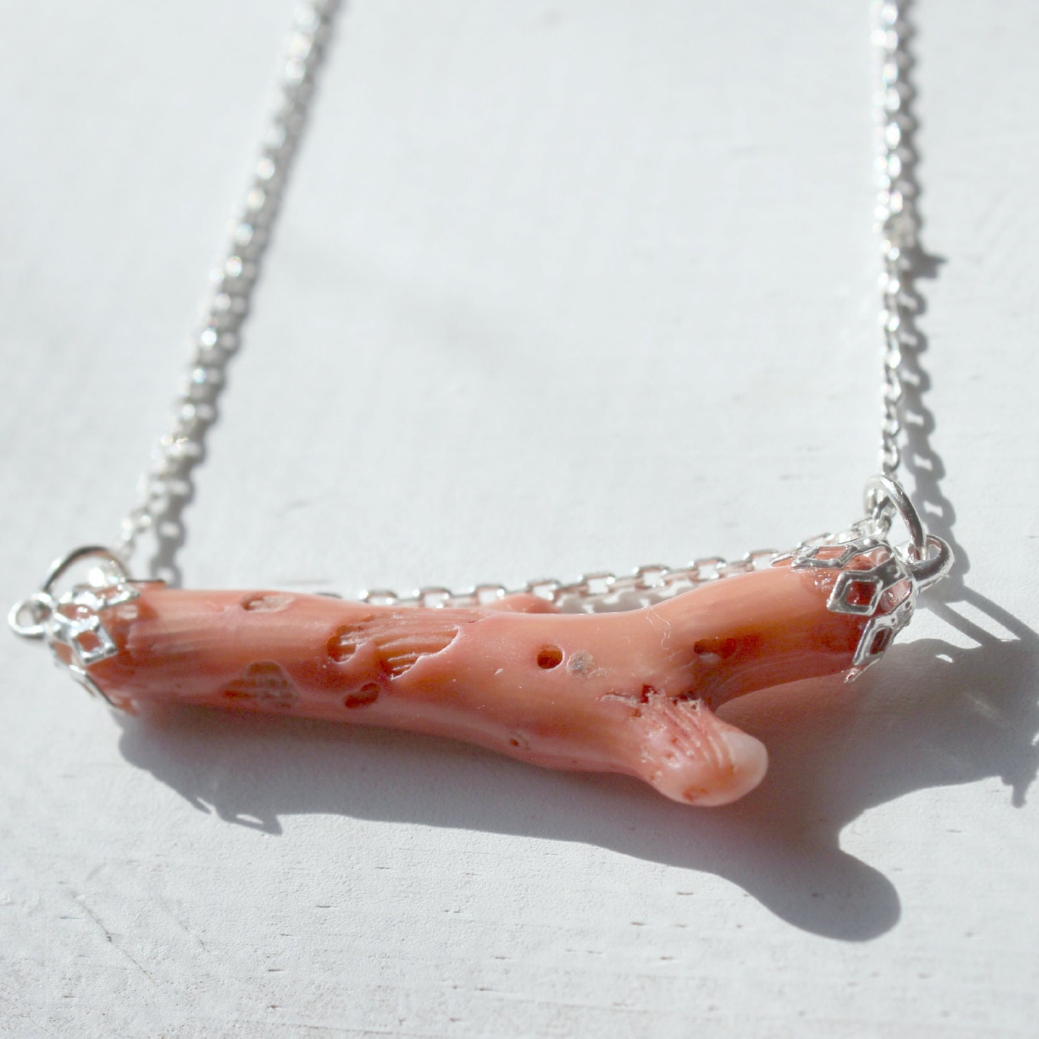Pink Coral Necklace on Silver 18 inch Necklace Chain