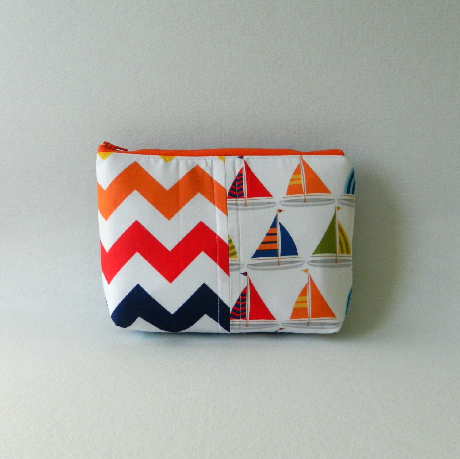 Rainbow Chevron and Sailboats- Color Block Cosmetic Purse