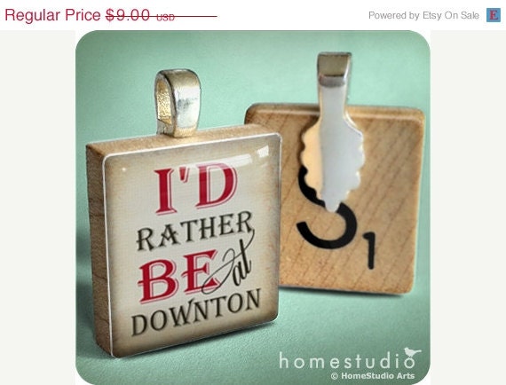 Moving Sale - Downton Abbey - a necklace Charm handmade with Scrabble Wood Tile ... Jewelry Art by HomeStudio