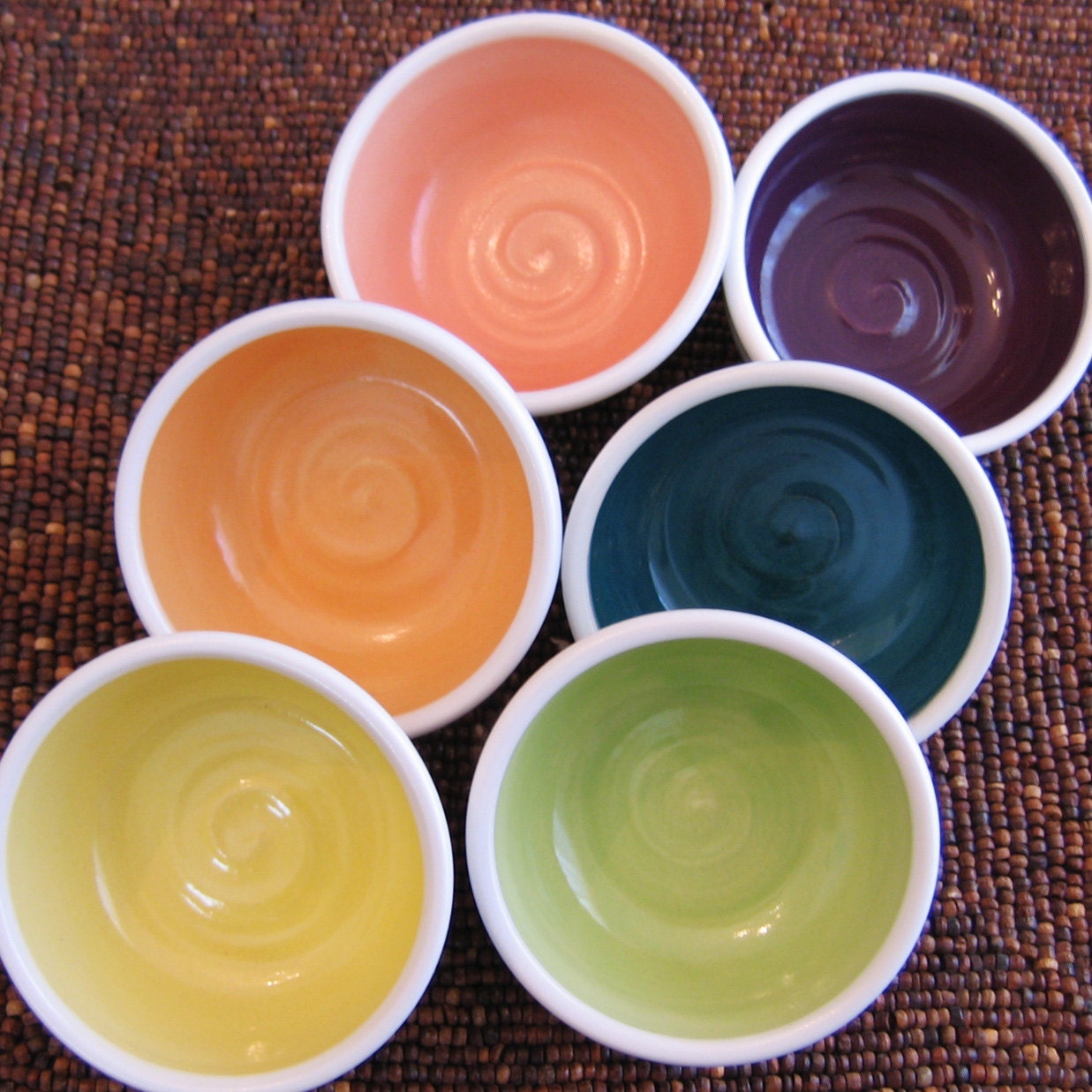 Rainbow Prep Bowls - Set of 6 Stoneware Pottery Small Ceramic Bowls