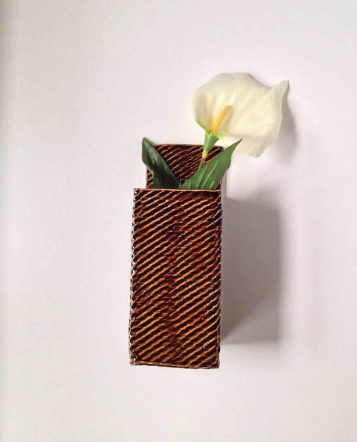 Hanging Square Wall Vase in Brown