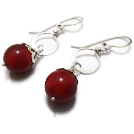 Coral and Sterling Silver Earrings