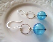 Blue Lanterns....hammered sterling and blown glass earrings...handmade