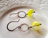 Bright Yellow Swirled Lanterns....hammered sterling and blown glass earrings...handmade