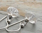 Clear Crystal Quartz Earrings, Faceted, Wire Wrapped, Sterling Silver, Simple, Casual